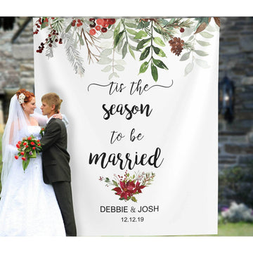Elegant 'Tis the Season to Be Married' Sign Backdrop for Christmas Wedding Decorations - iJay Backdrops